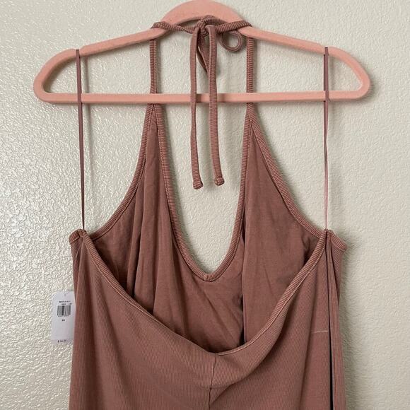 Old Navy Dress Womens 2X Tan Midi Ribbed Knit Halter Side Slit Stretchy Athletic - Picture 7 of 13